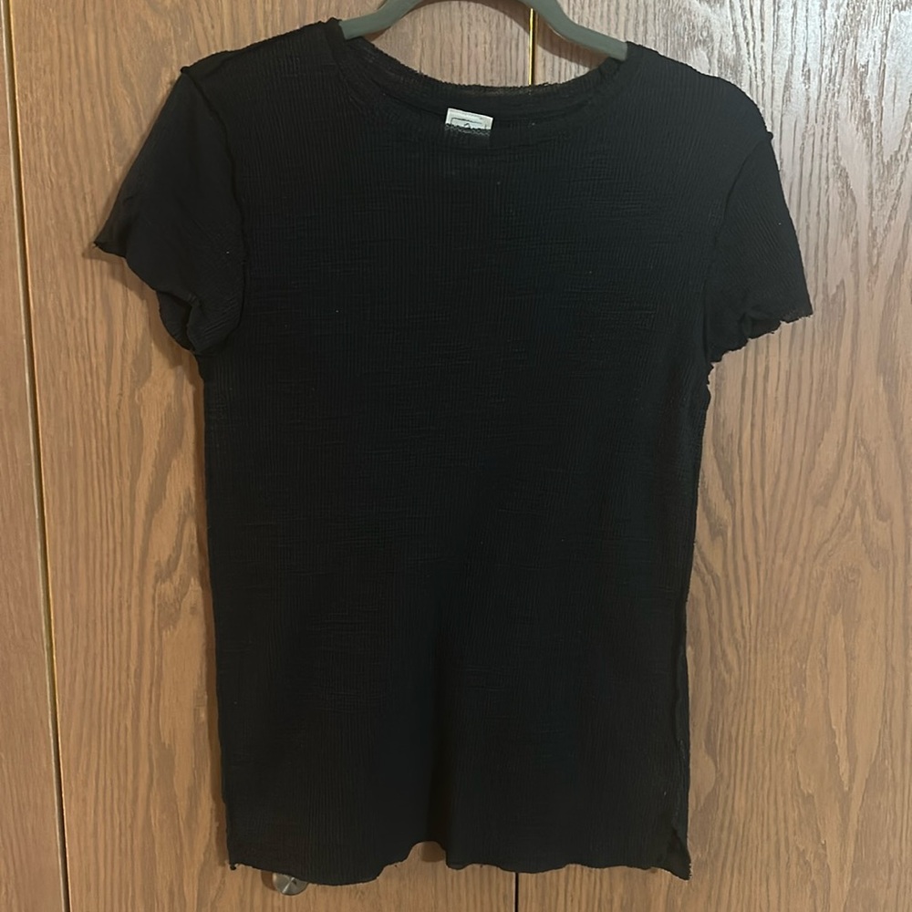 Free People- Black Waffle Knit tee